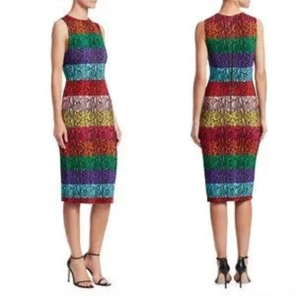 Alice + Olivia Delora Rainbow Snake Print Midi Dress Size 0 XS
